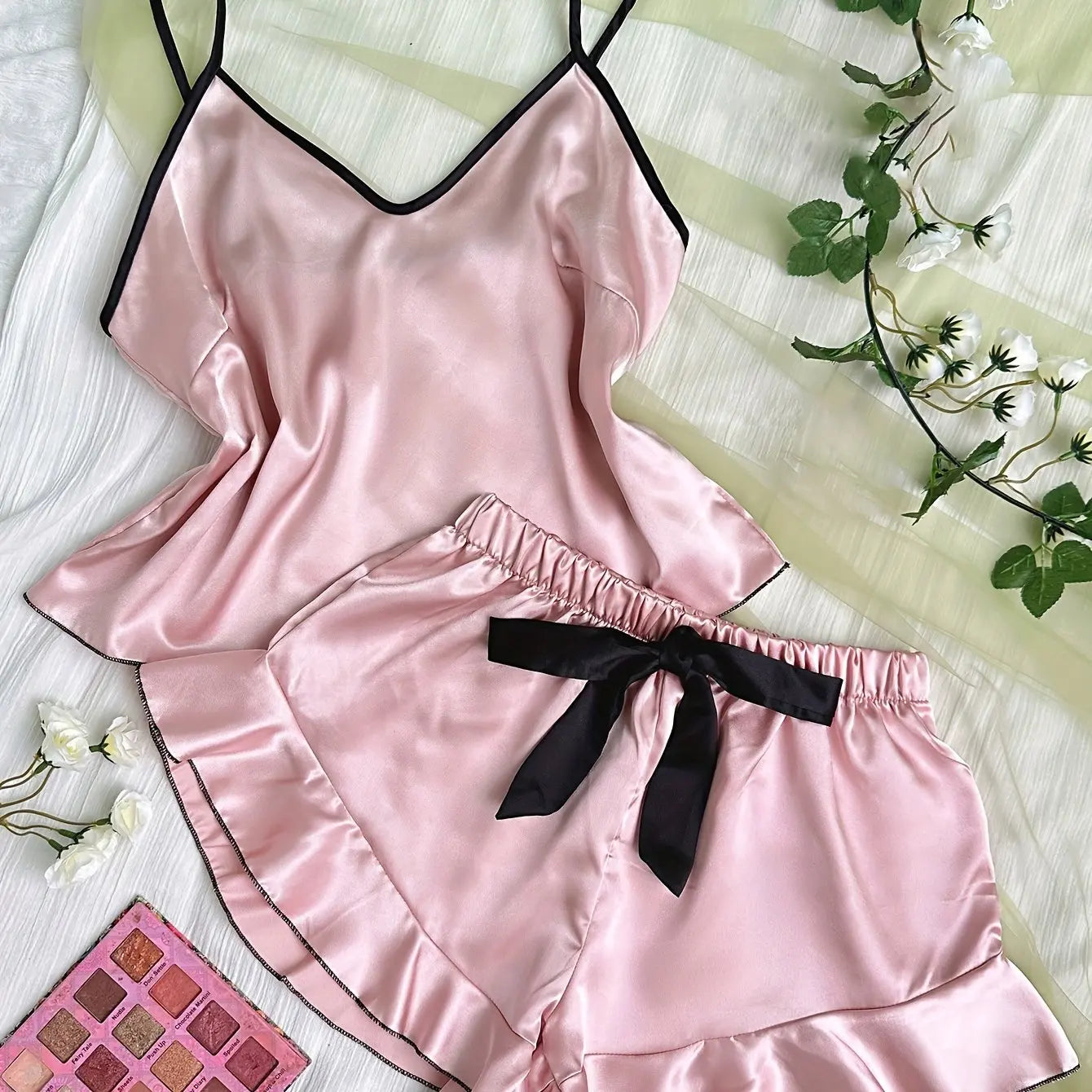 Satin V-Neck Pajama Set
