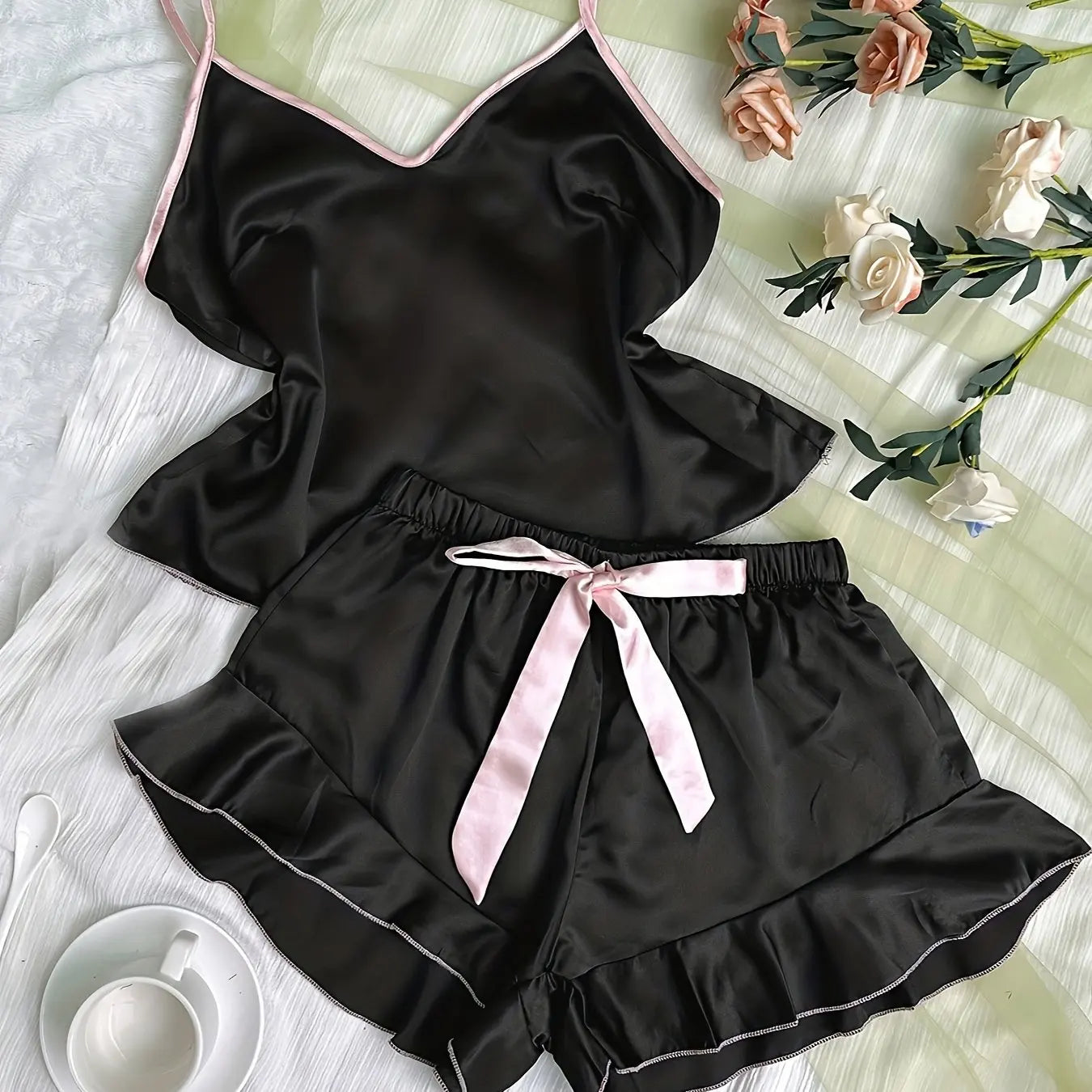 Satin V-Neck Pajama Set