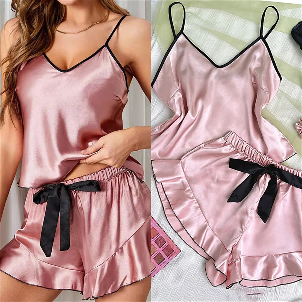 Satin V-Neck Pajama Set