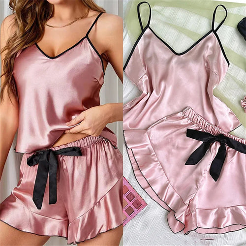 Satin V-Neck Pajama Set
