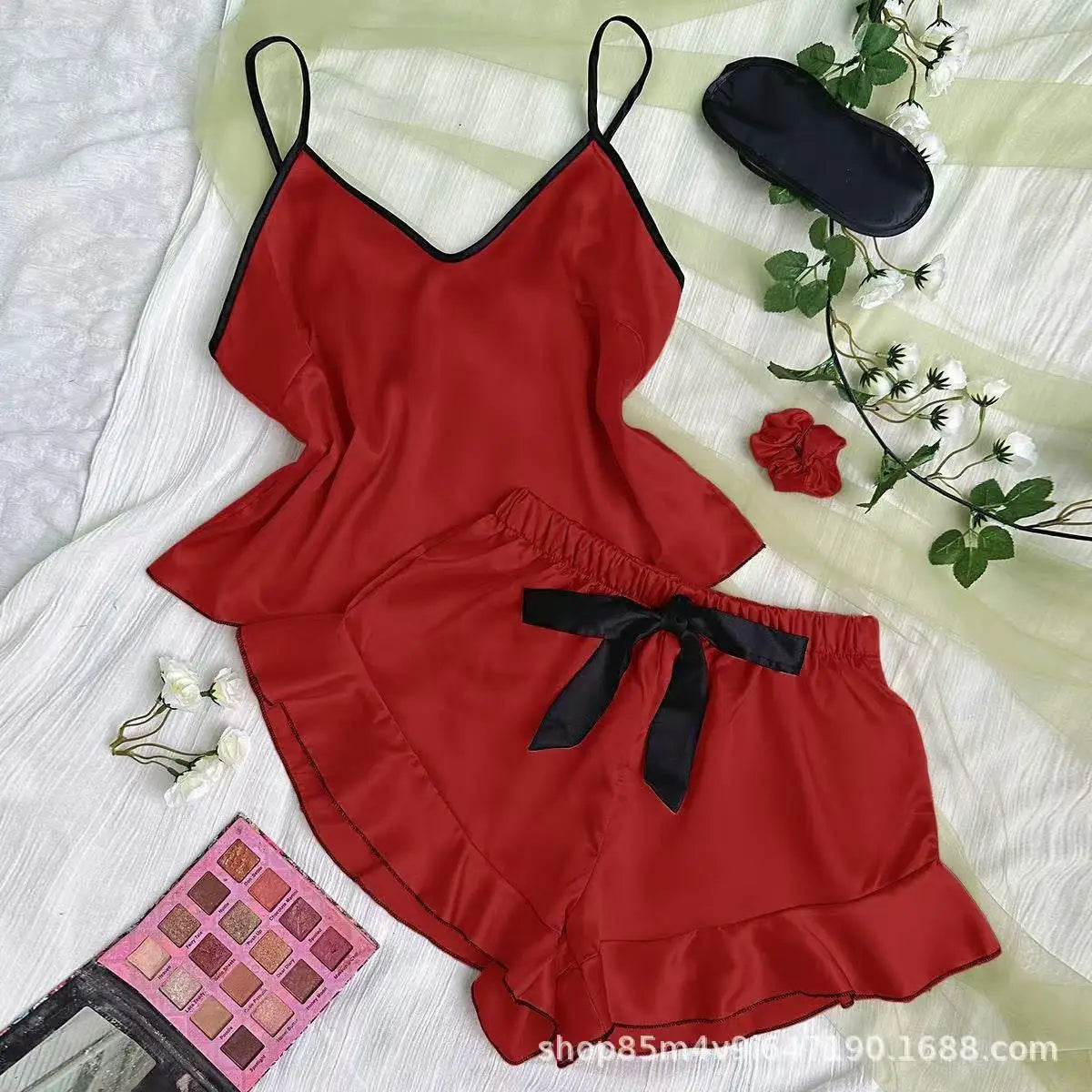 Satin V-Neck Pajama Set