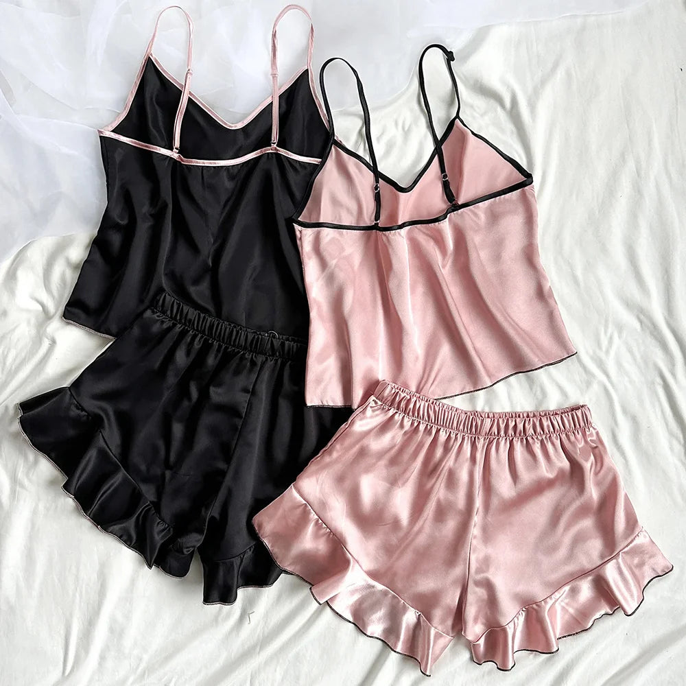 Satin V-Neck Pajama Set