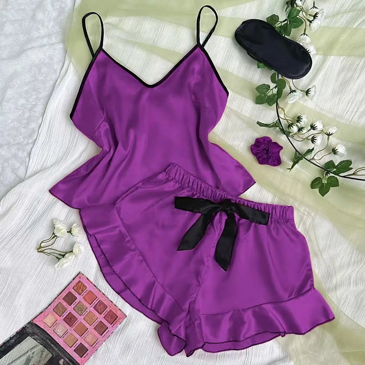 Satin V-Neck Pajama Set