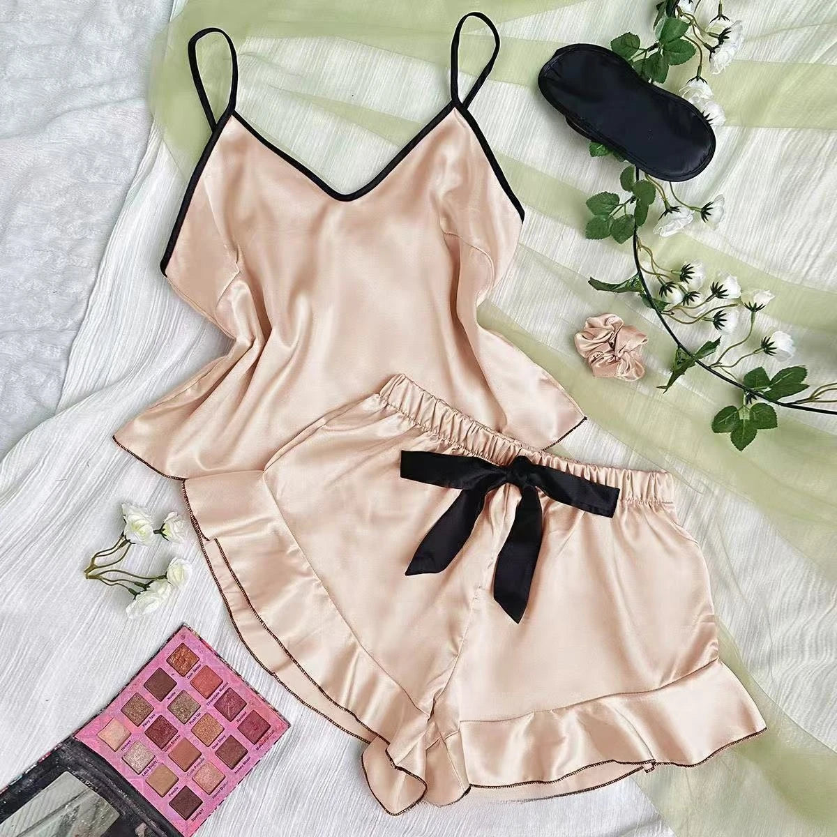 Satin V-Neck Pajama Set