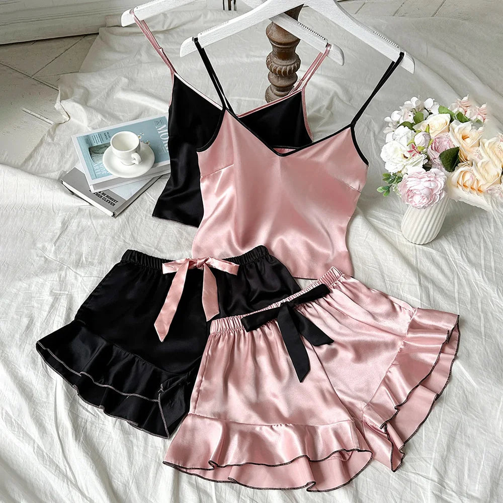 Satin V-Neck Pajama Set